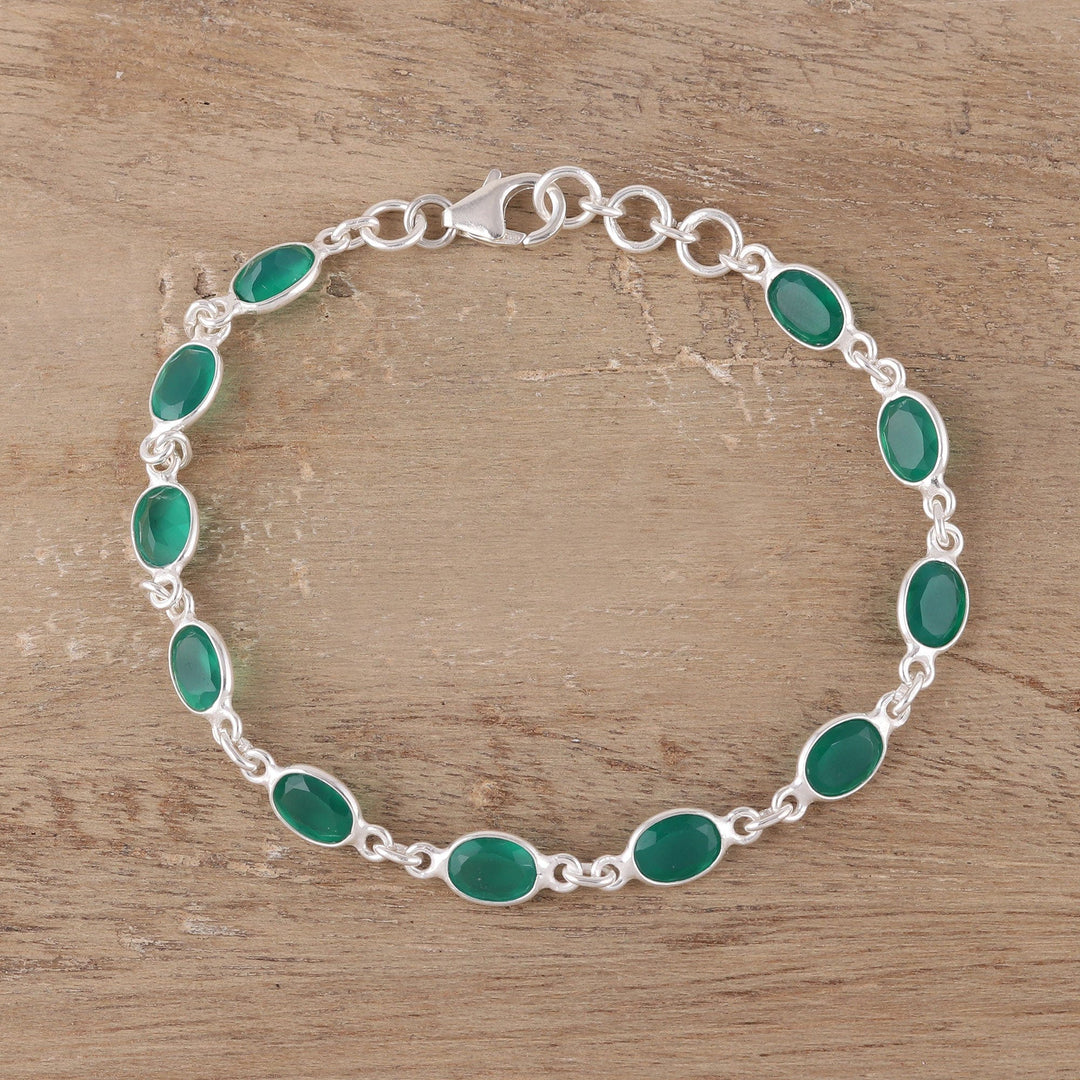 Green Onyx Tennis Bracelet from India - Romantic Green