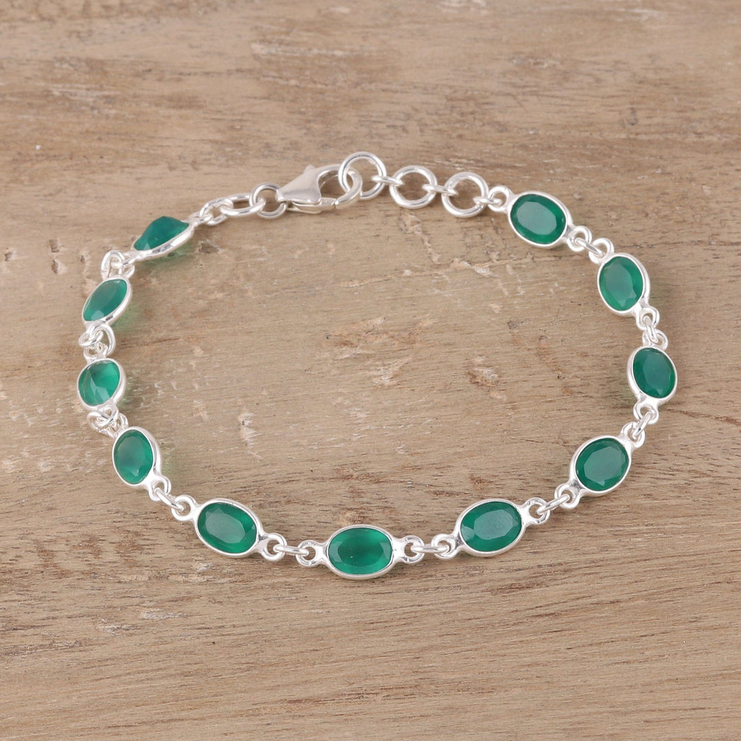 Green Onyx Tennis Bracelet from India - Romantic Green