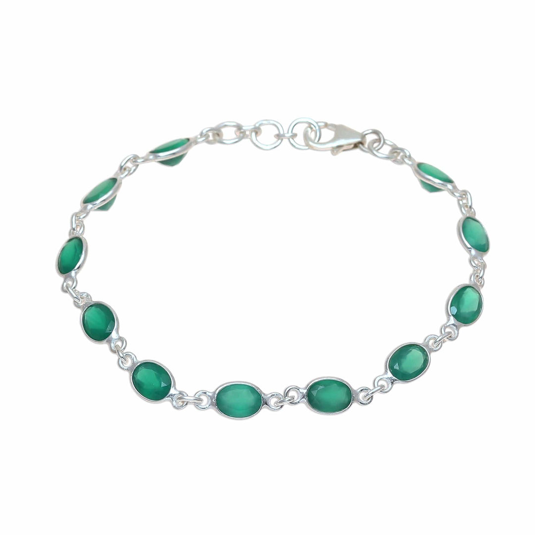 Green Onyx Tennis Bracelet from India - Romantic Green