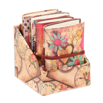 Floral Motif Paper Journals from India (Set of 4) - Daily Notes