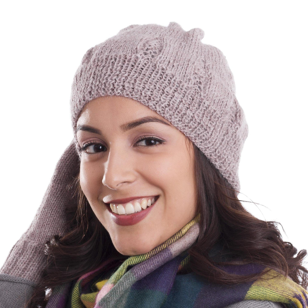 Hand-Knit 100% Alpaca Hat in Mauve from Peru - Andean Comfort in Mauve