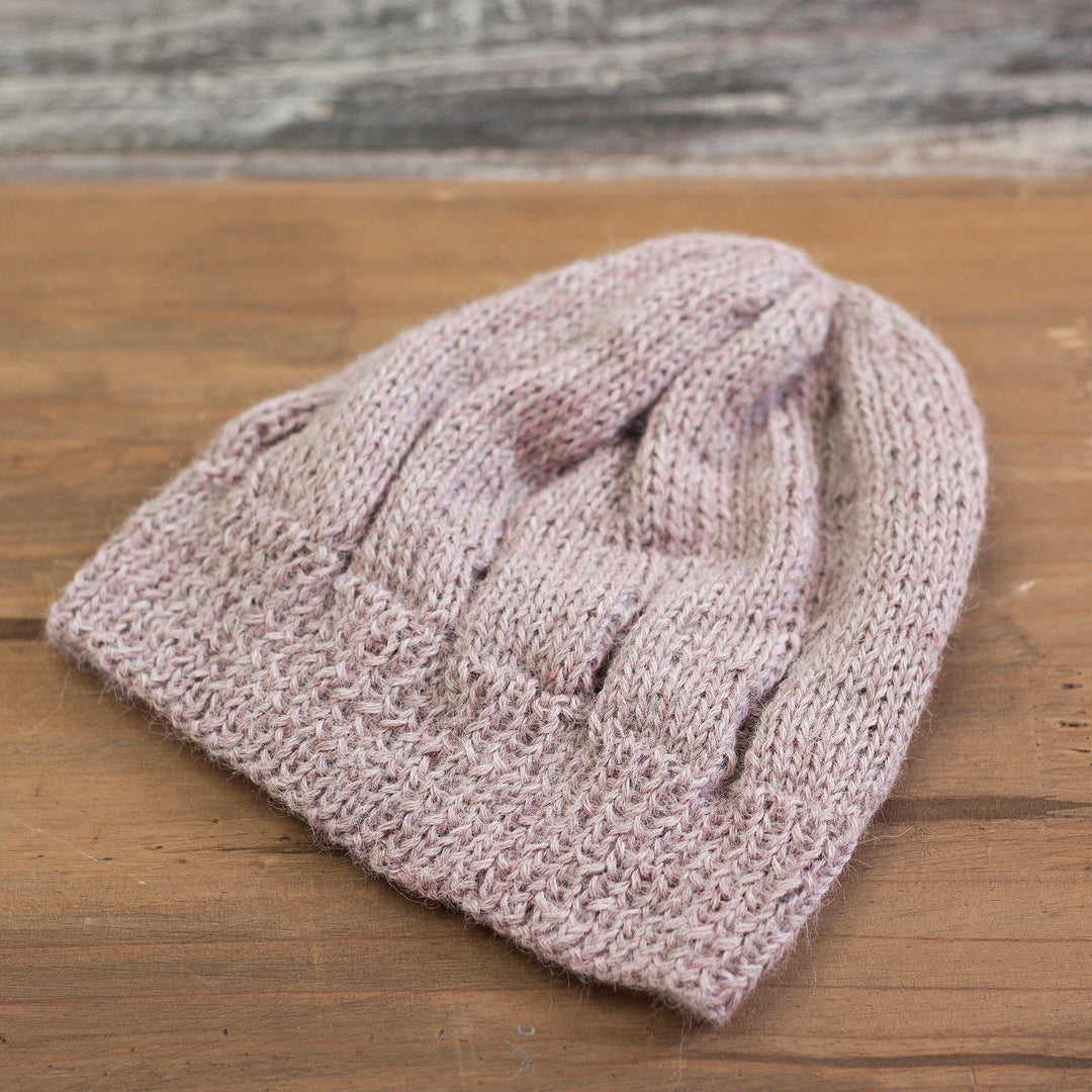 Hand-Knit 100% Alpaca Hat in Mauve from Peru - Andean Comfort in Mauve