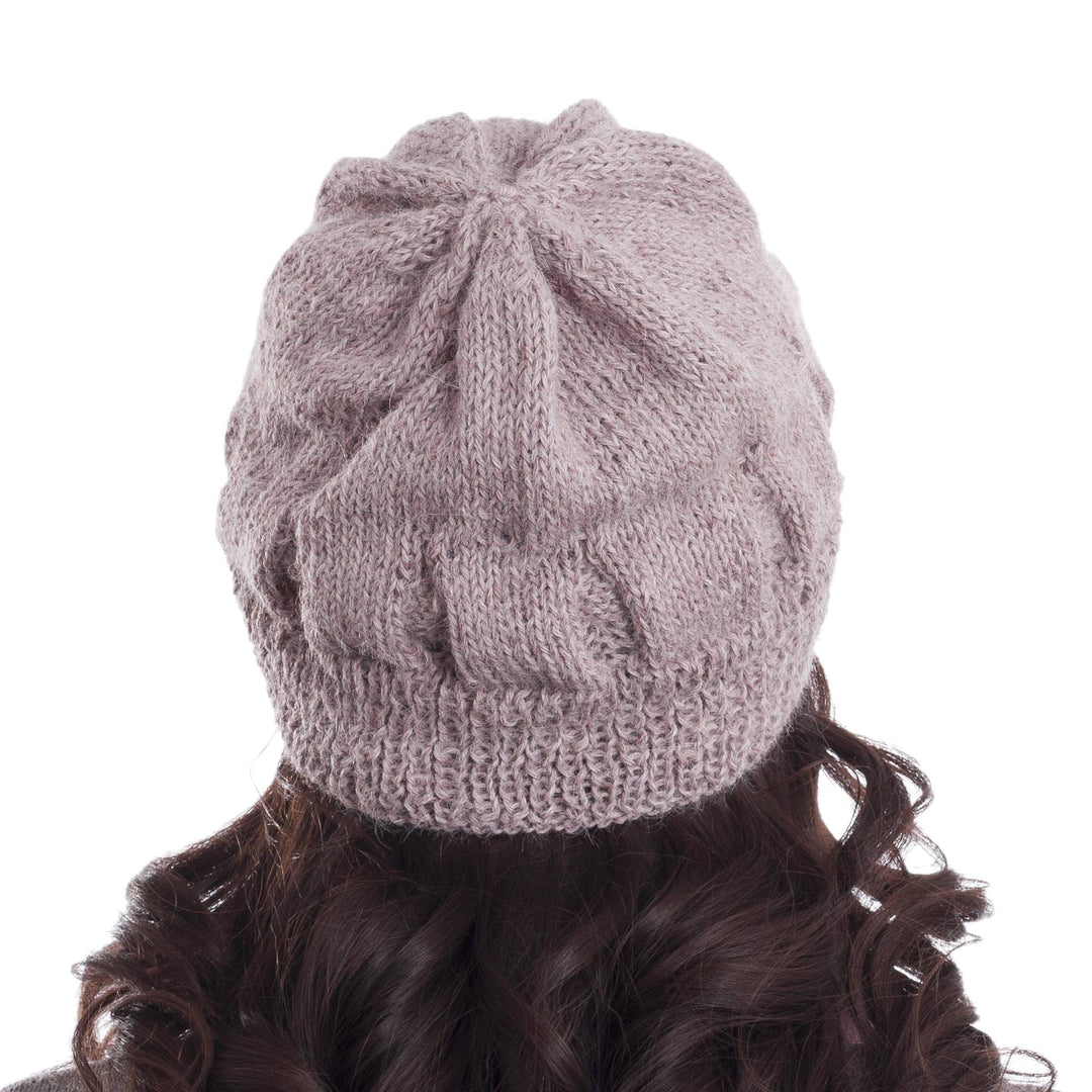 Hand-Knit 100% Alpaca Hat in Mauve from Peru - Andean Comfort in Mauve