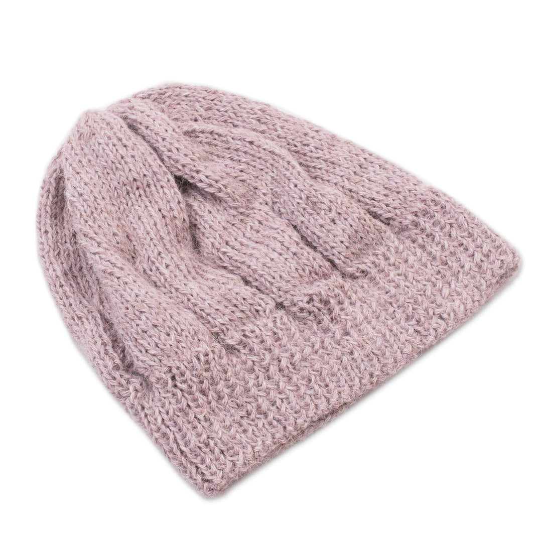 Hand-Knit 100% Alpaca Hat in Mauve from Peru - Andean Comfort in Mauve