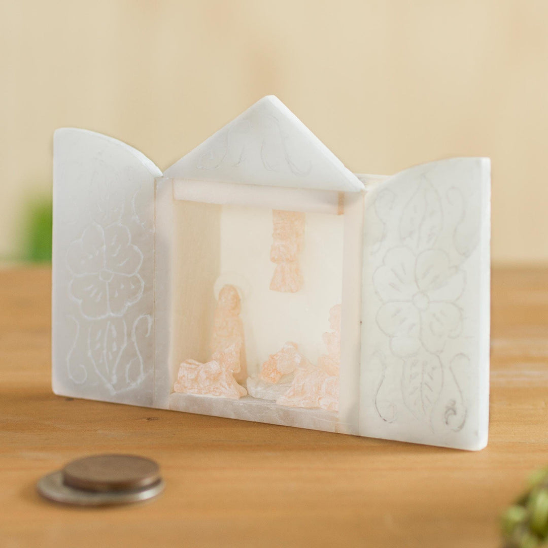 Handcrafted Alabaster Mini Nativity Scene from Peru - Intricate Nativity
