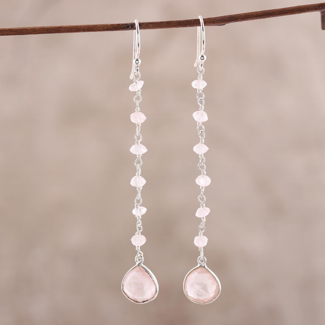 4-Carat Rose Quartz Dangle Earrings - Morning Drops