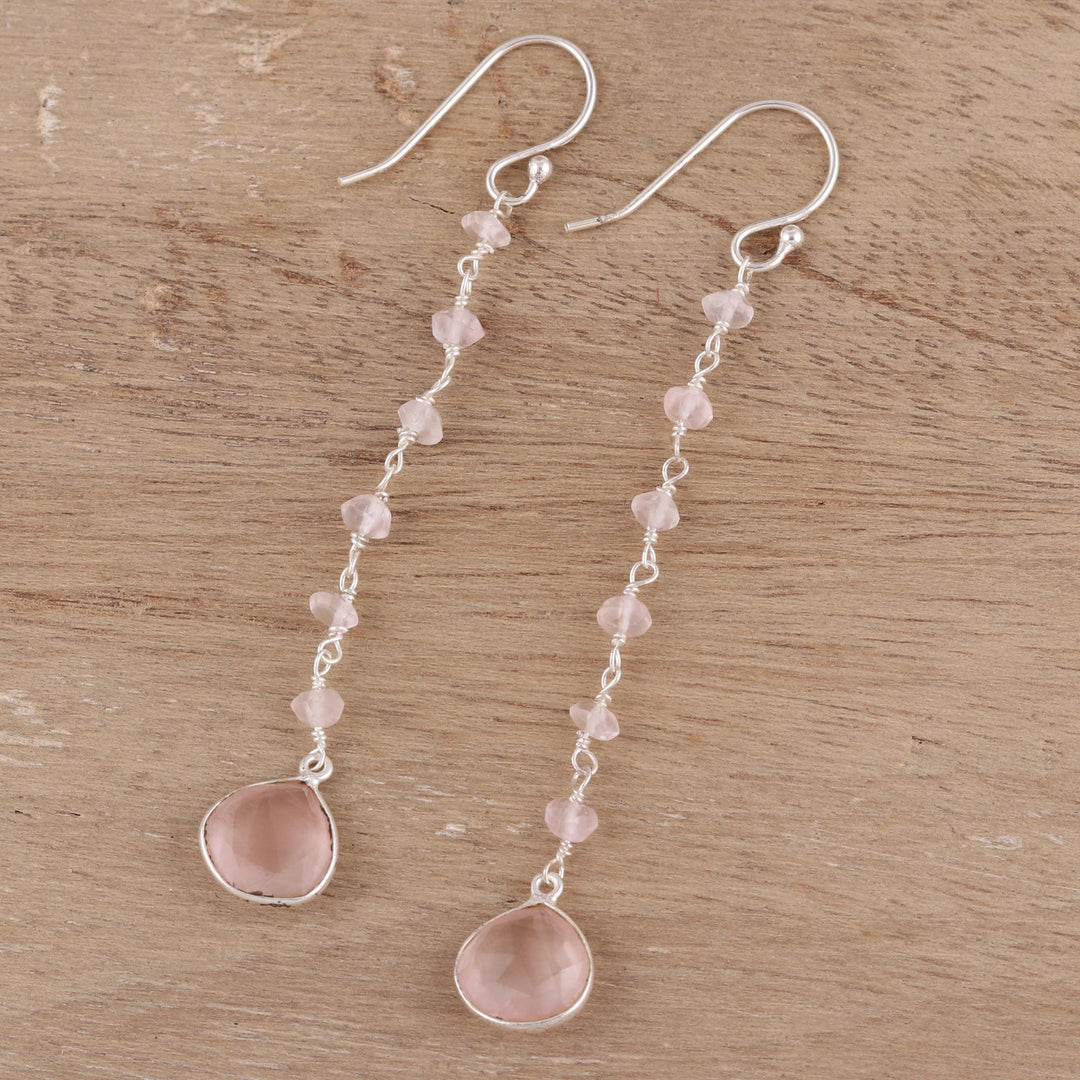 4-Carat Rose Quartz Dangle Earrings - Morning Drops