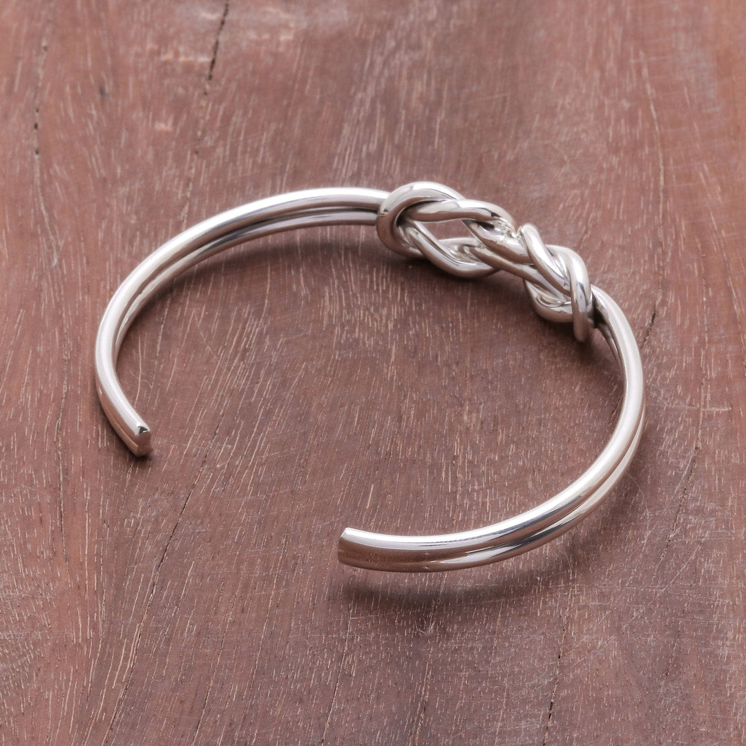 Knotted Sterling Silver Cuff Bracelet from Thailand - Double Knot