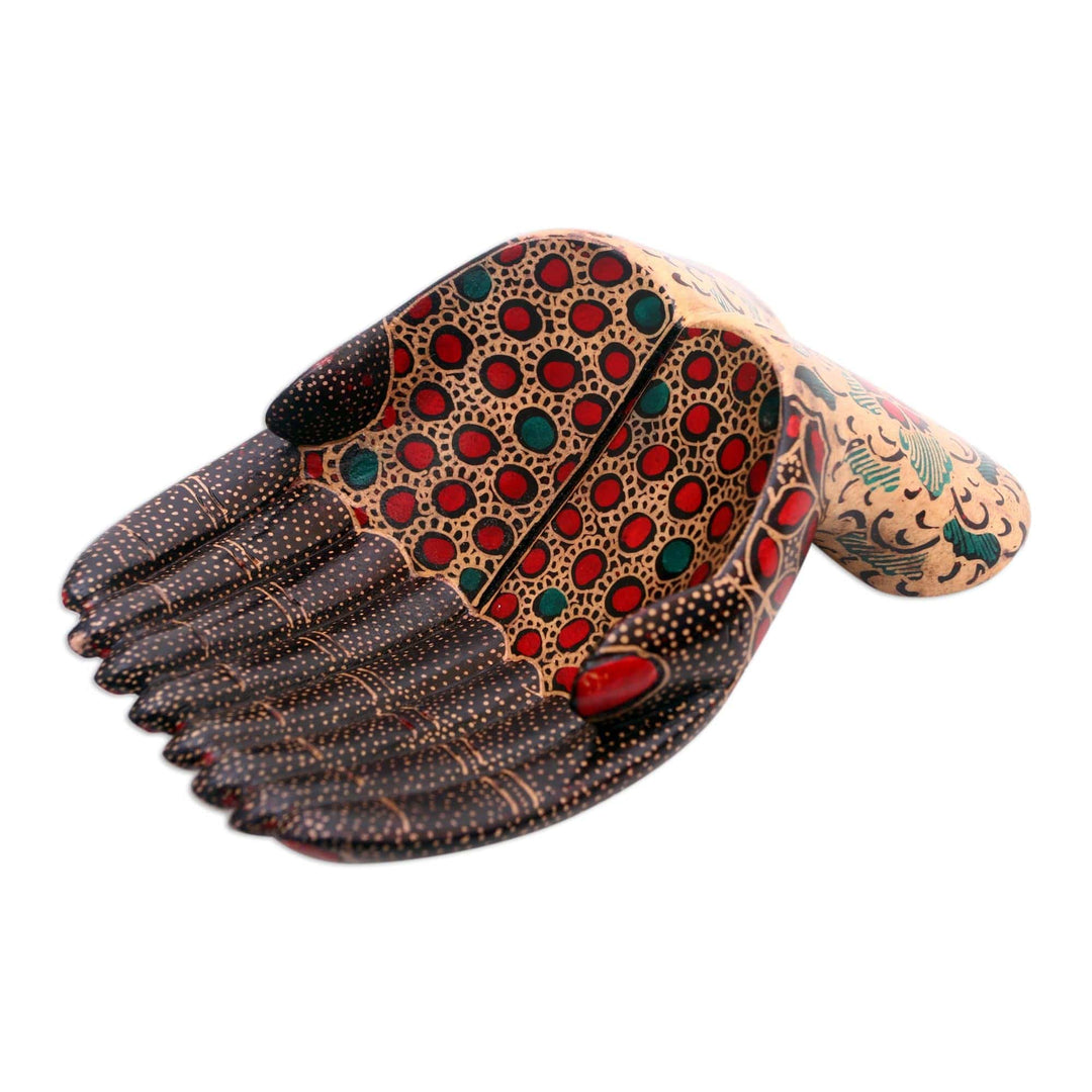 Hand-Painted Batik Wood Catchall from Java - Giving Hands