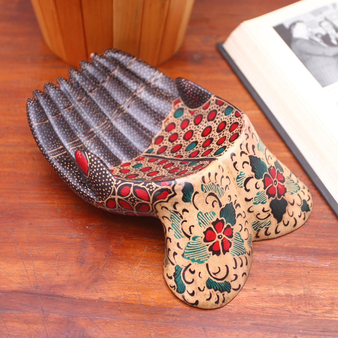 Hand-Painted Batik Wood Catchall from Java - Giving Hands