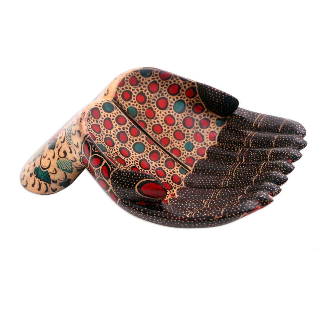 Hand-Painted Batik Wood Catchall from Java - Giving Hands