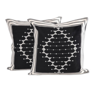 Geometric Cotton Cushion Covers in Black (Pair) - Dark Pattern