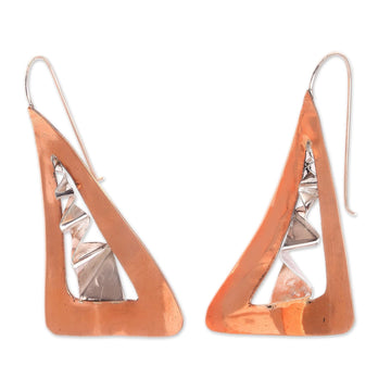 Modern Copper and Sterling Silver Drop Earrings from Bali - Modern Vision