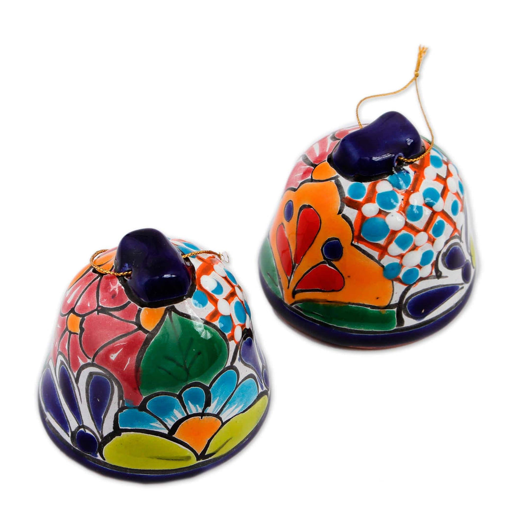 Bell-Shaped Talavera-Style Ceramic Ornaments (Pair) - Talavera Bells
