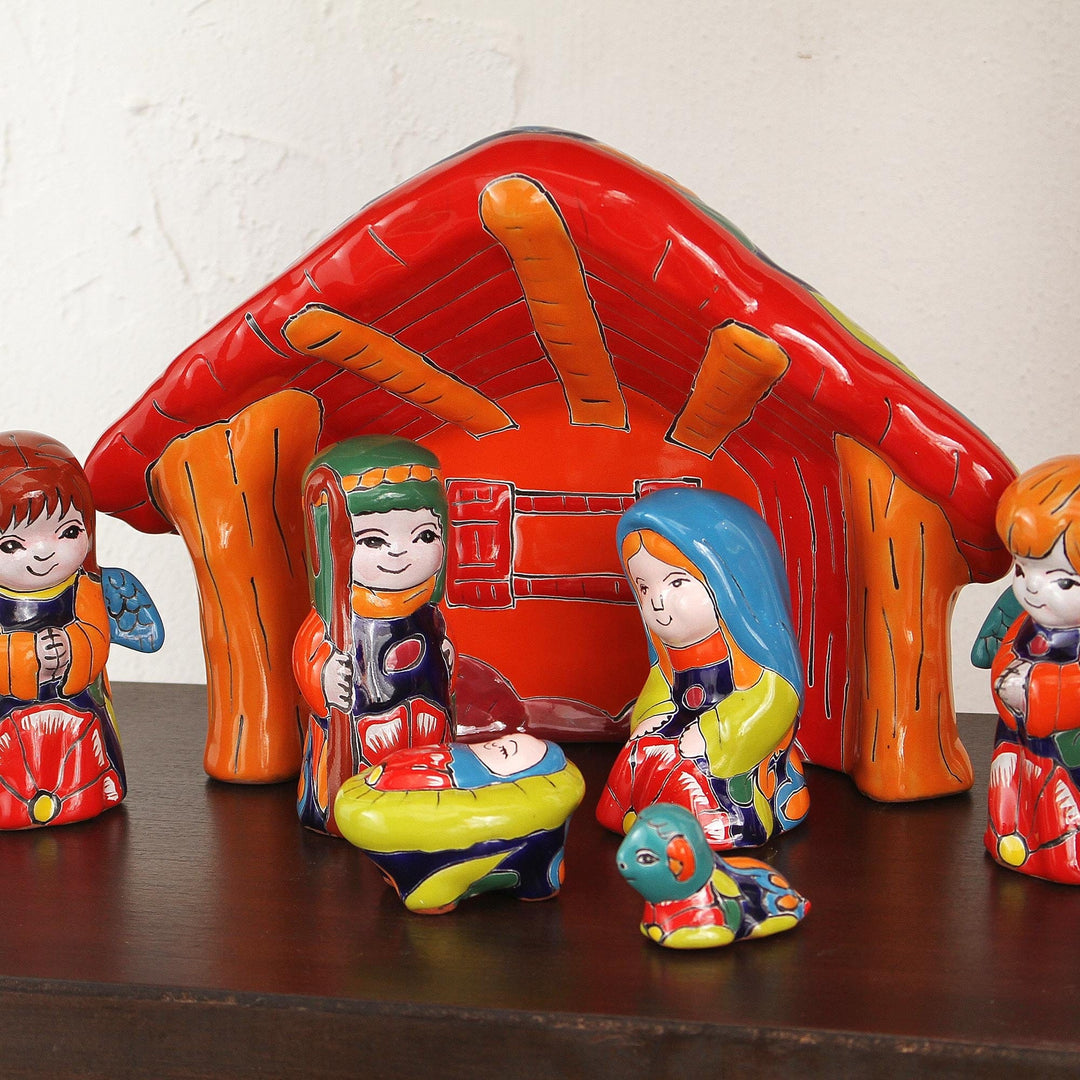 Talavera Ceramic Nativity Scene from Mexico (16 Piece) - Talavera Nativity