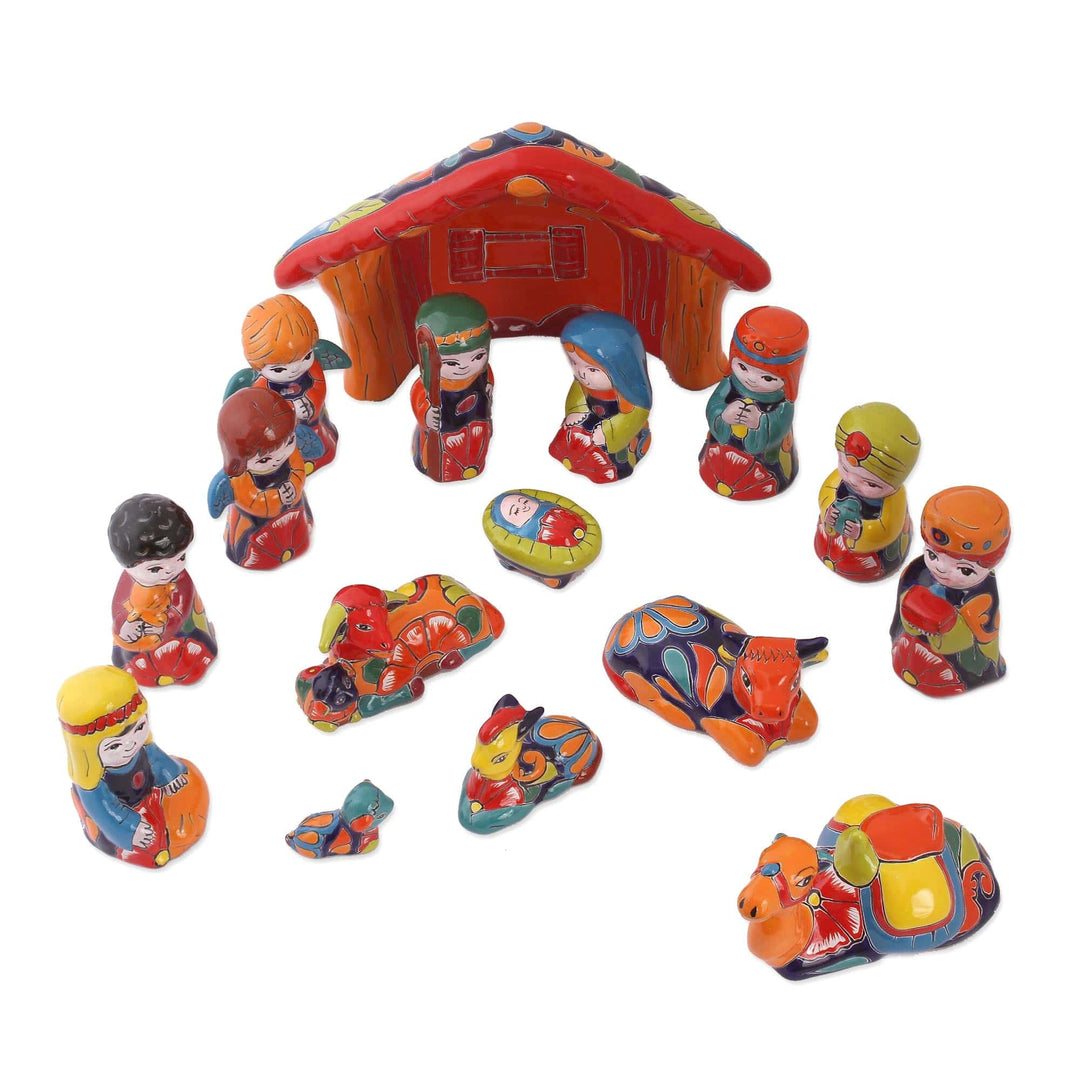Talavera Ceramic Nativity Scene from Mexico (16 Piece) - Talavera Nativity