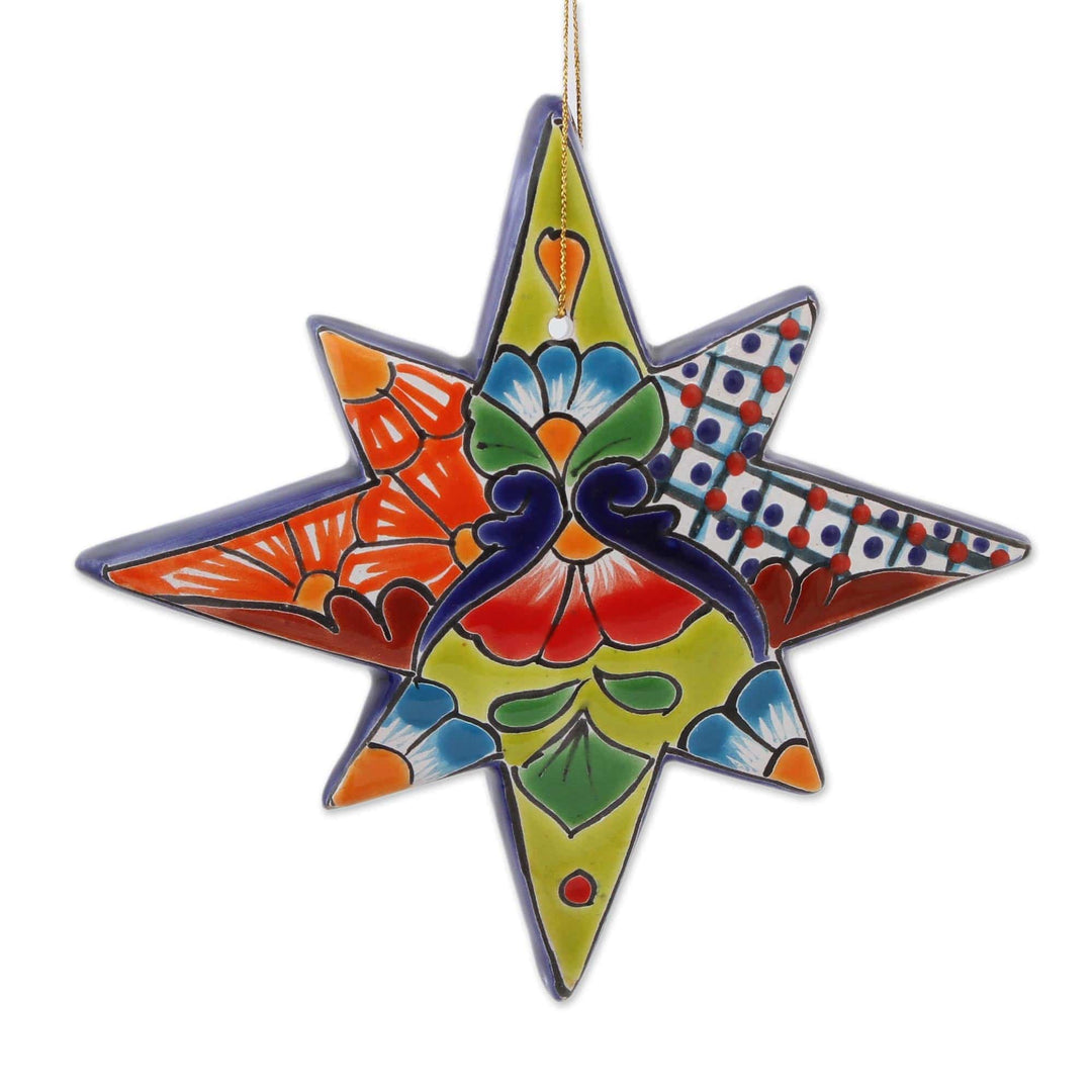 Star-Shaped Talavera Ceramic Ornaments from Mexico (Pair) - North Star