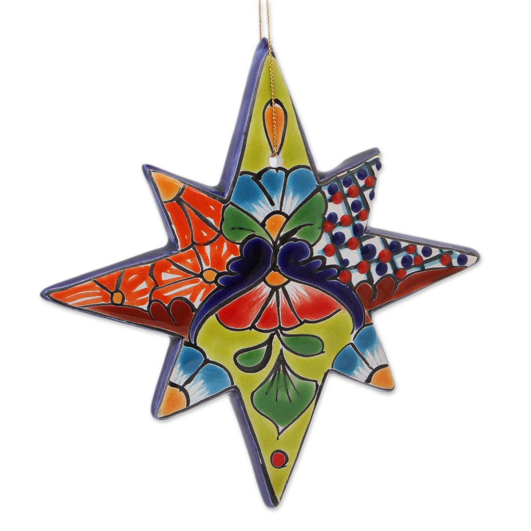 Star-Shaped Talavera Ceramic Ornaments from Mexico (Pair) - North Star