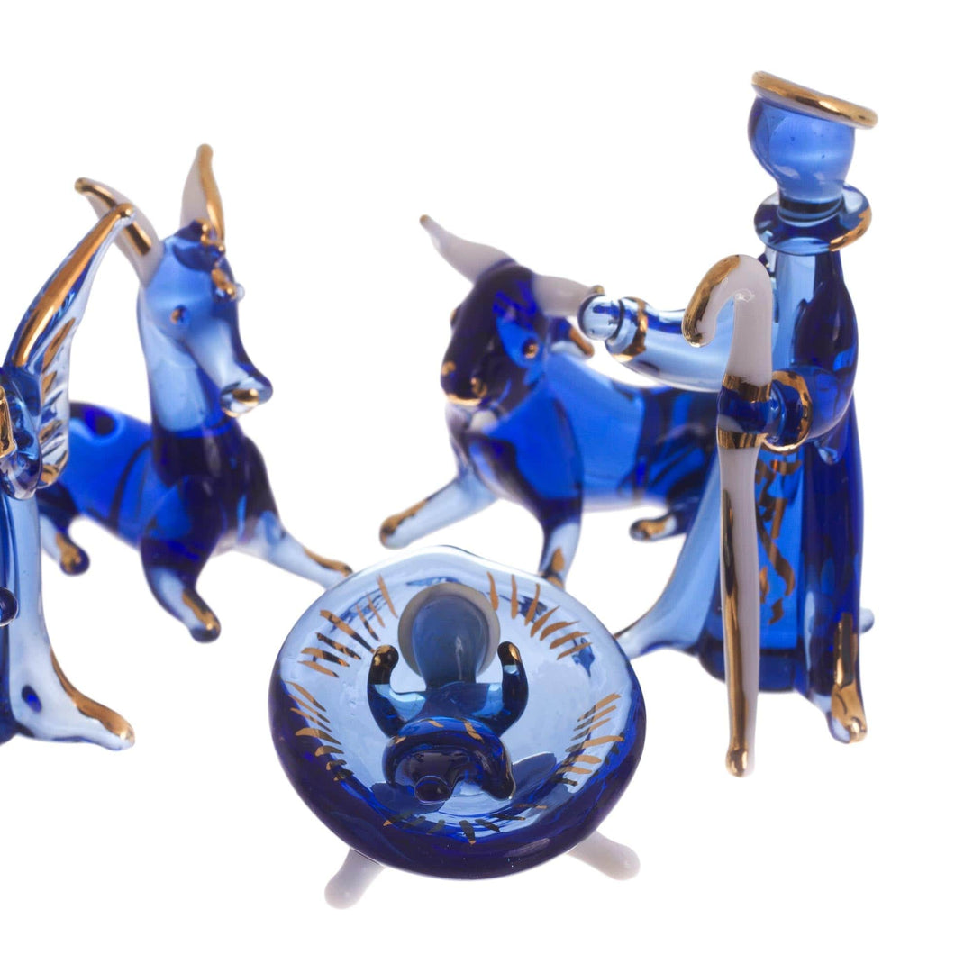 Blue Gilded Glass Nativity Scene from Peru (10 Piece) - Blue Festivity