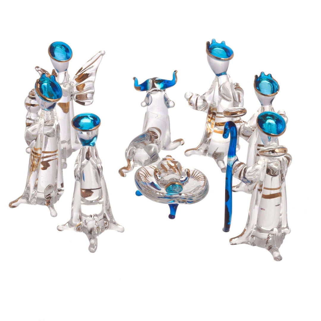 Clear Gilded Glass Nativity Scene from Peru (10 Piece) - Festivity