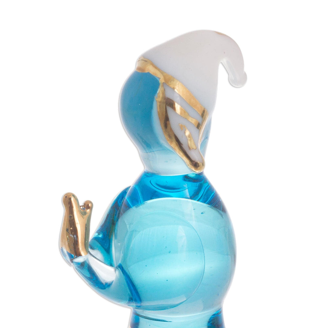 Blue Gilded Glass Nativity Scene from Peru (12 Piece) - Andean Festivity in Blue