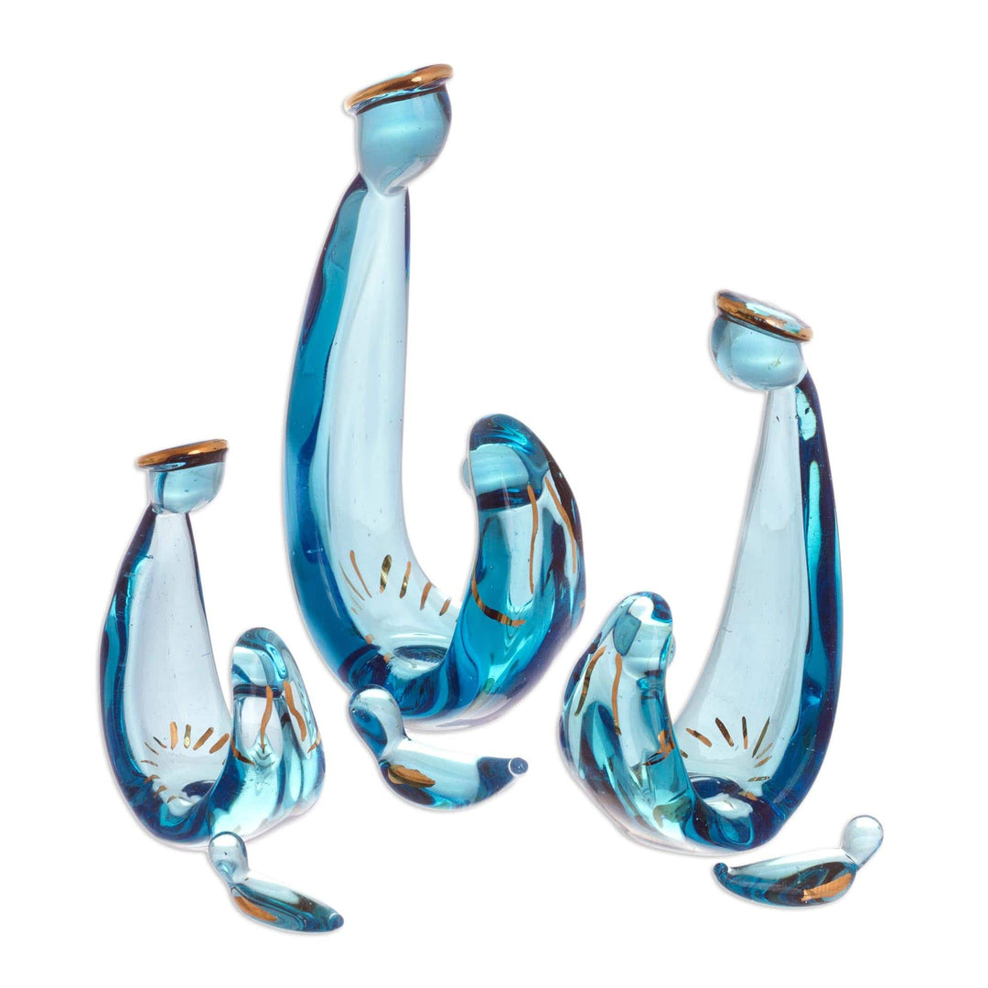 Blue Glass Nativity Figurines from Peru (6 Piece) - Gleaming Celebration in Blue