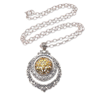 Patterned Gold Accented Sterling Silver Pendant Necklace - Jungle Roots