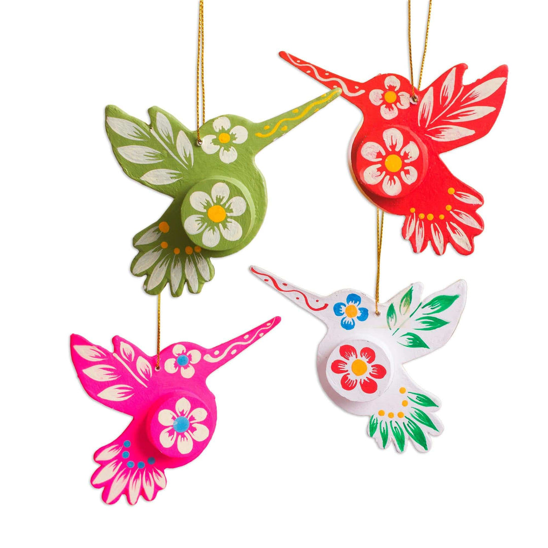 Floral Papier Mache Hummingbird Ornaments (Set of 4) - Ayacucho Hummingbirds