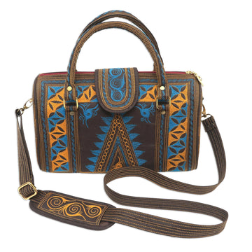 Embroidered Cotton Handle Handbag in Saffron and Teal - Banda Bay