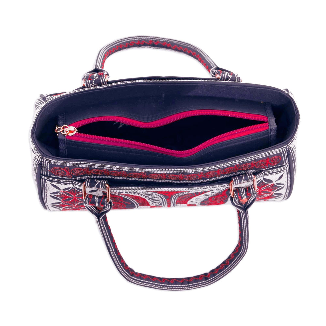 Embroidered Cotton Handle Handbag in Sunrise and Ivory - Sunrise Crescents