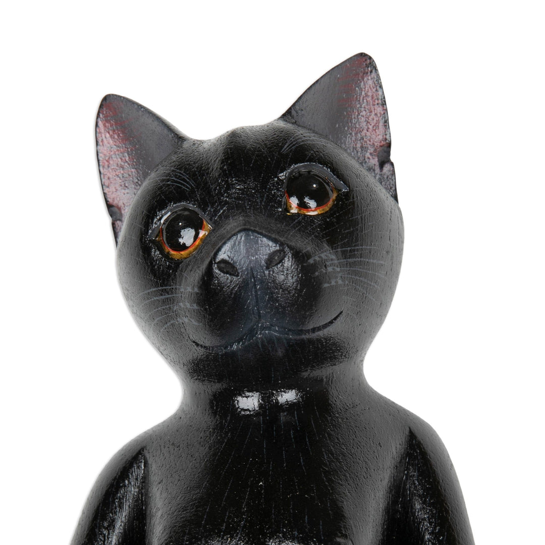 Black Suar Wood Mermaid Cat Wall Sculpture from Bali - Black Mermaid Cat