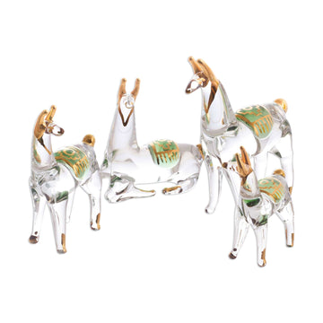 Gilded Clear Glass Llama Figurines (Set of 4) - Llama Family