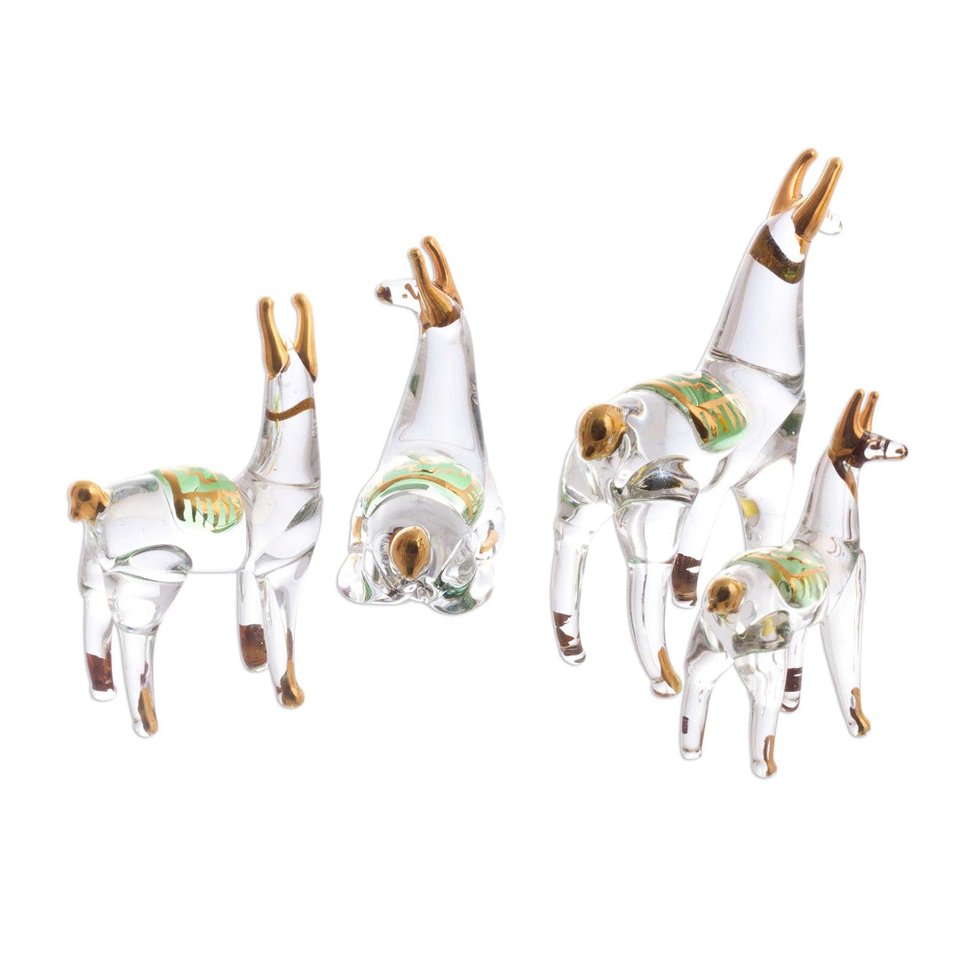 Gilded Clear Glass Llama Figurines (Set of 4) - Llama Family