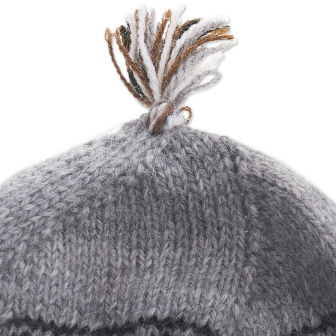 Alpaca Blend Chullo Hat with Llama Patterns in Smoke - Llama Silhouette in Smoke