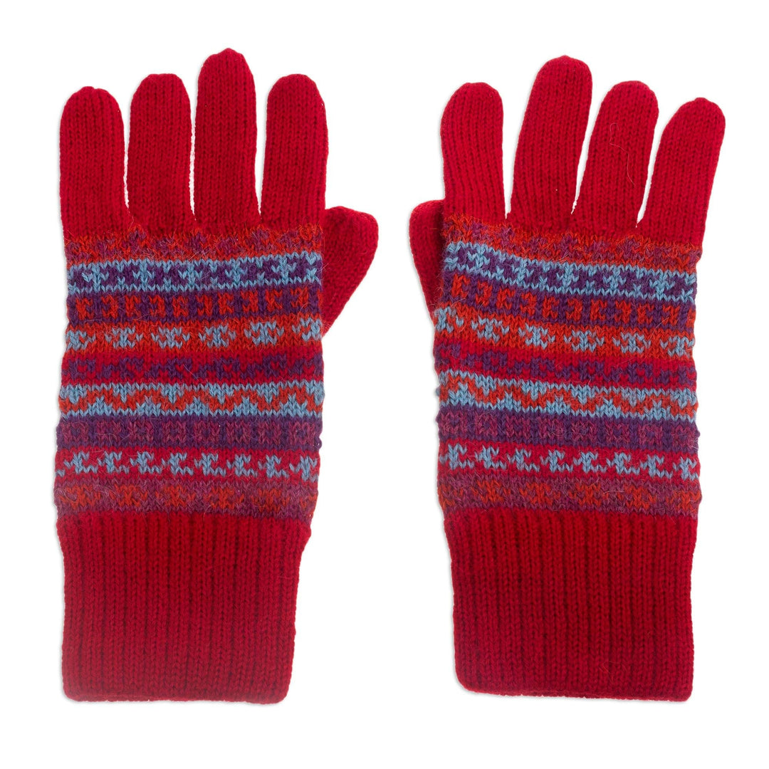 Striped 100% Alpaca Knit Gloves from Peru - Andean Art