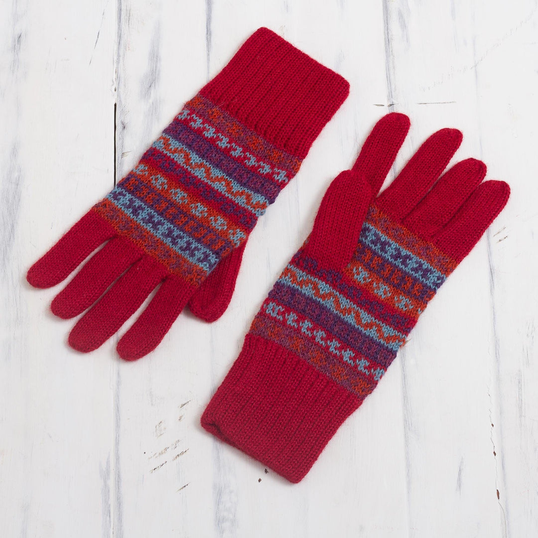 Striped 100% Alpaca Knit Gloves from Peru - Andean Art