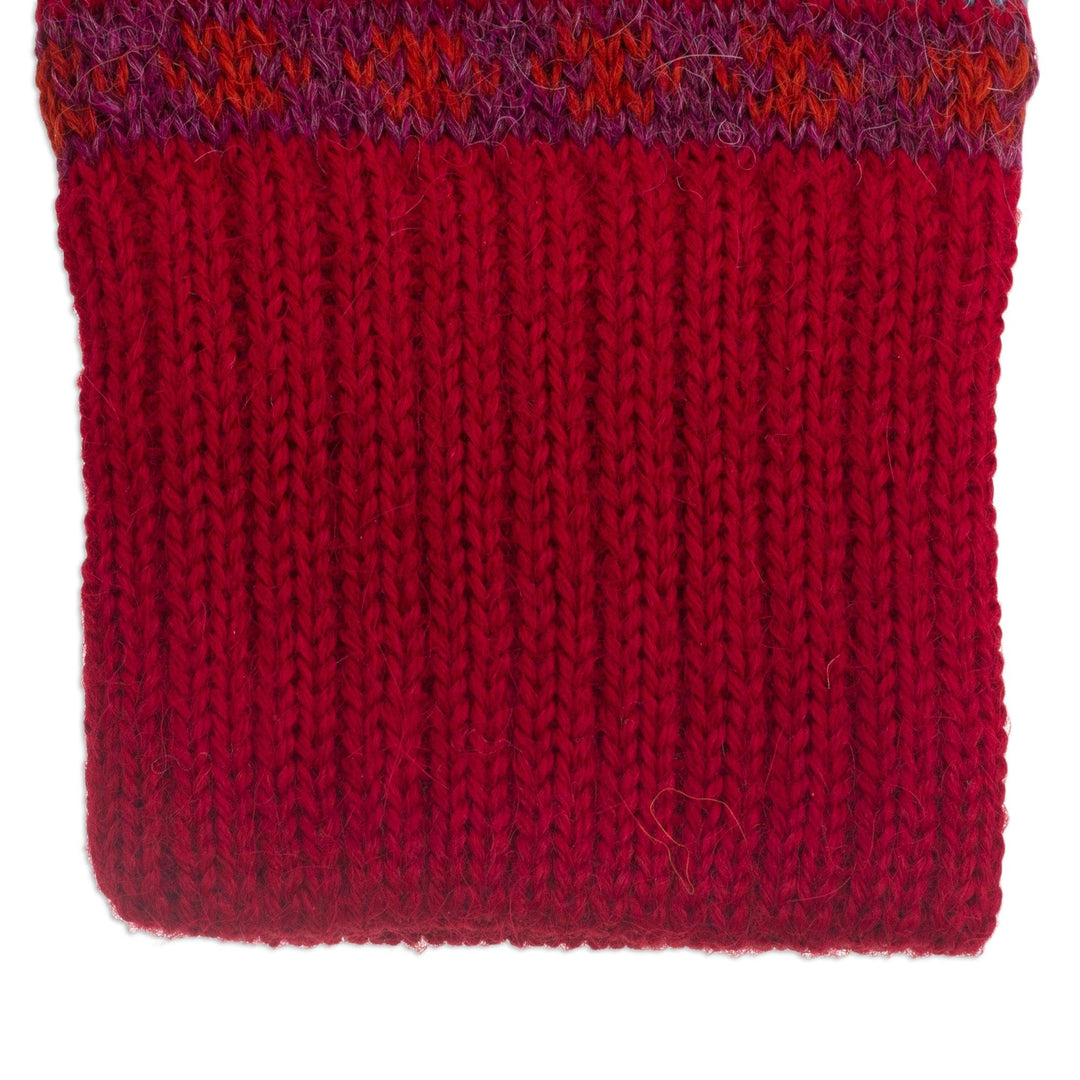 Striped 100% Alpaca Knit Gloves from Peru - Andean Art