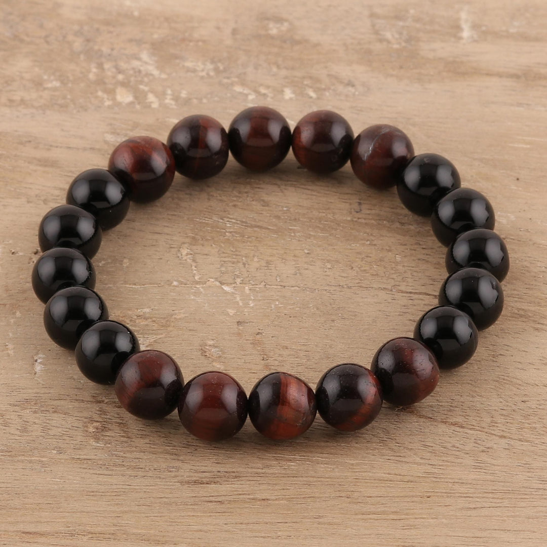 Tiger's Eye and Onyx Beaded Stretch Bracelet - Evening Intrigue