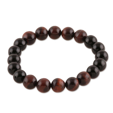 Tiger's Eye and Onyx Beaded Stretch Bracelet - Evening Intrigue