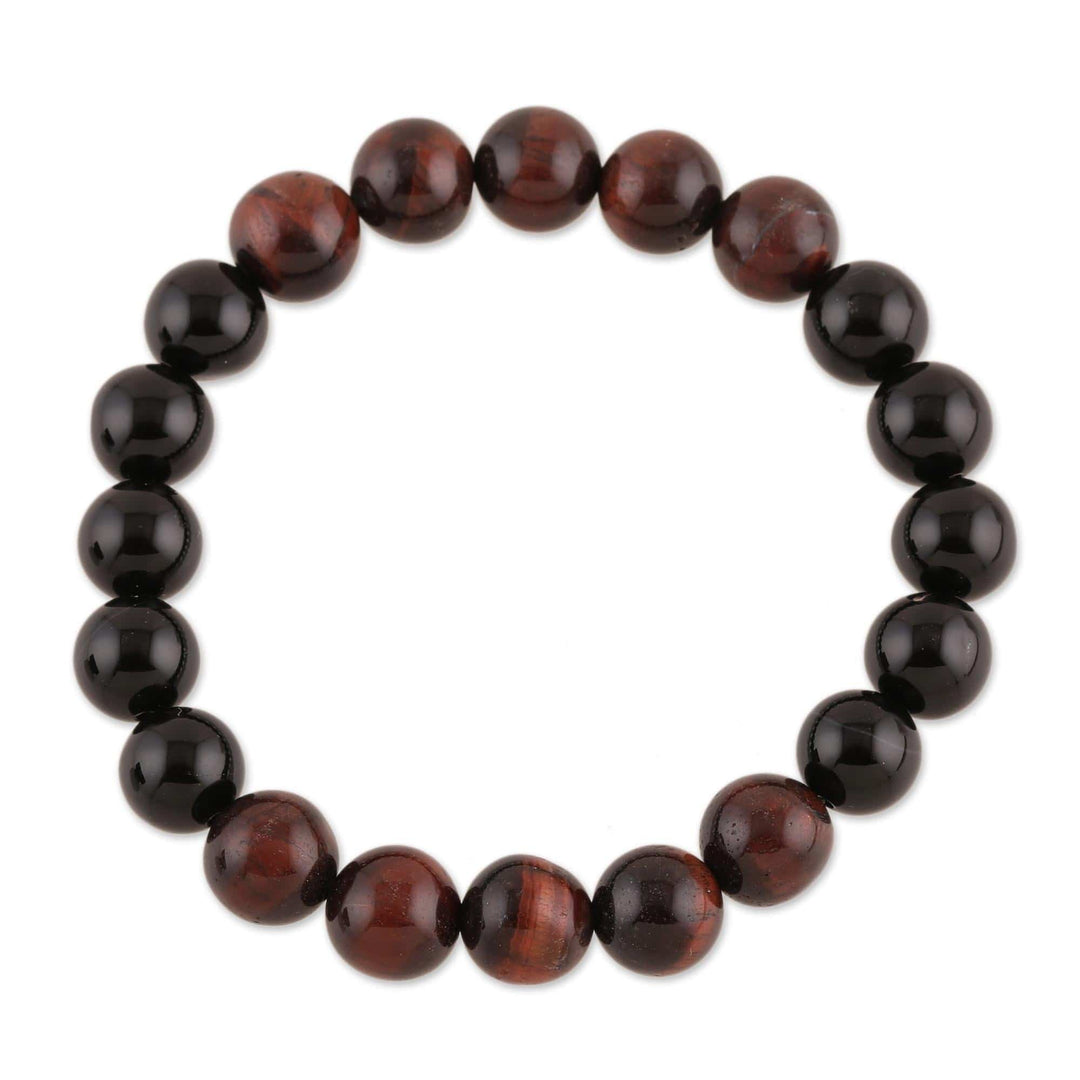 Tiger's Eye and Onyx Beaded Stretch Bracelet - Evening Intrigue