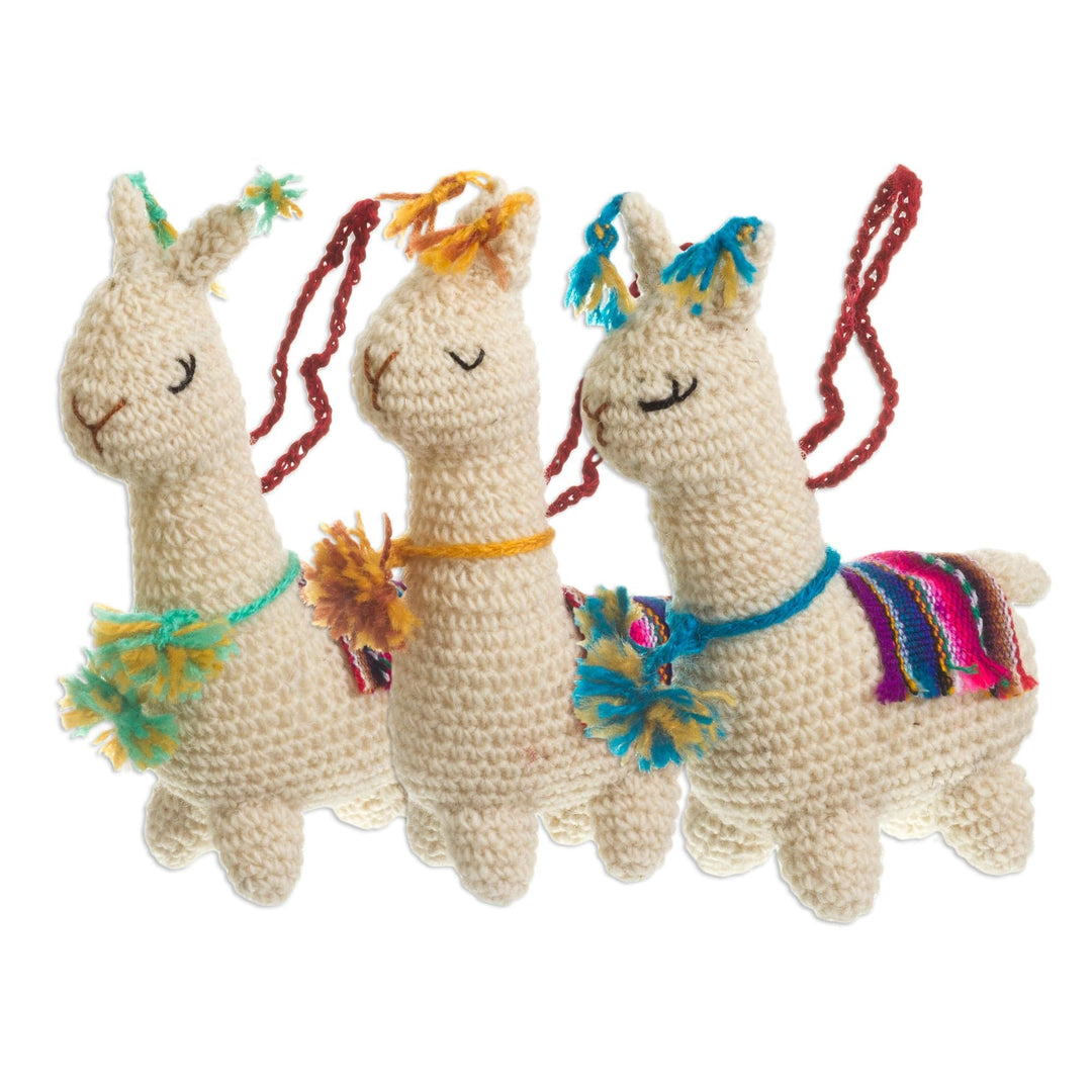 Hand Crocheted Wool Llama Ornaments (Set of 3) - Little Llamas