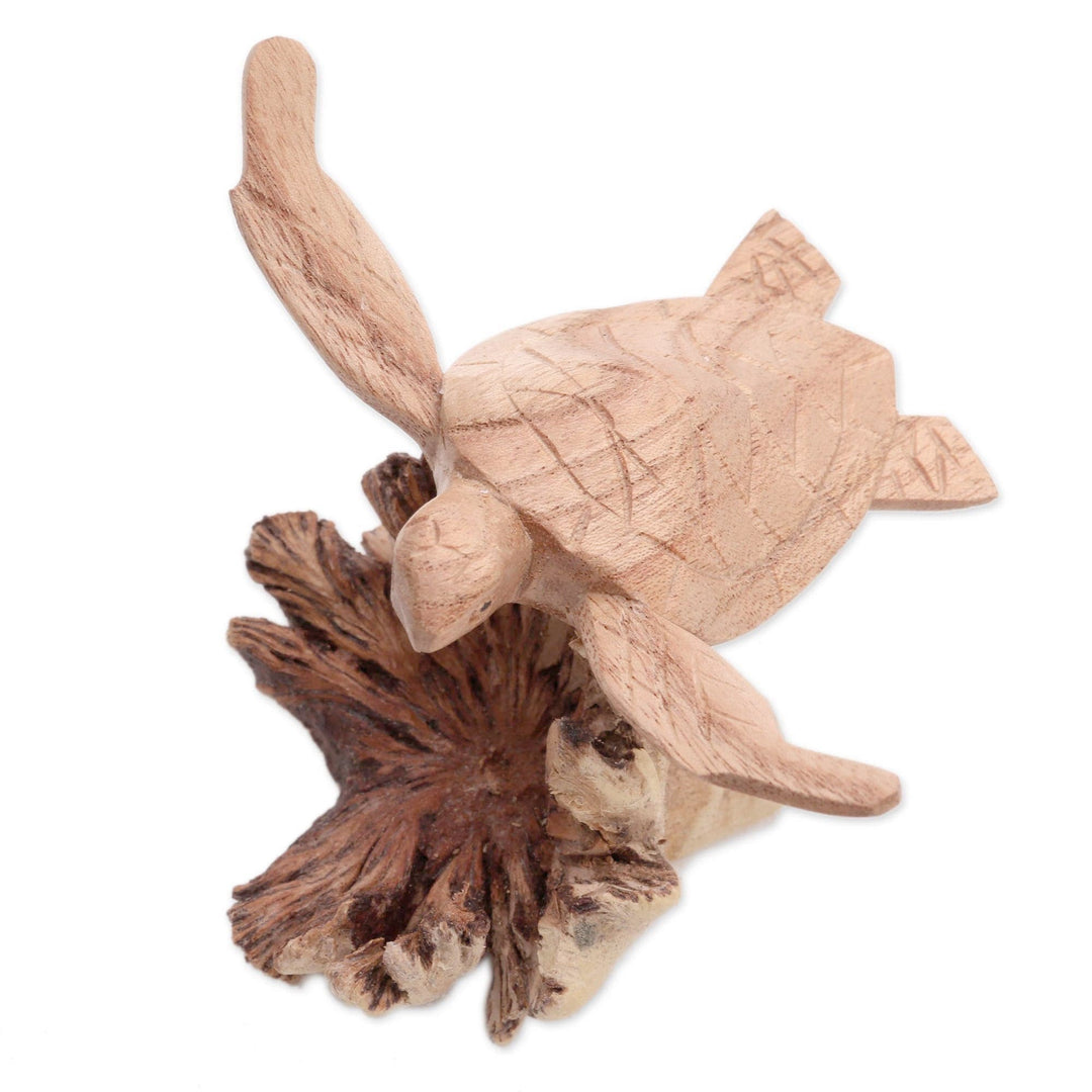 Jempinis and Benalu Wood Sea Turtle Figurine from Bali - Swimming Turtle