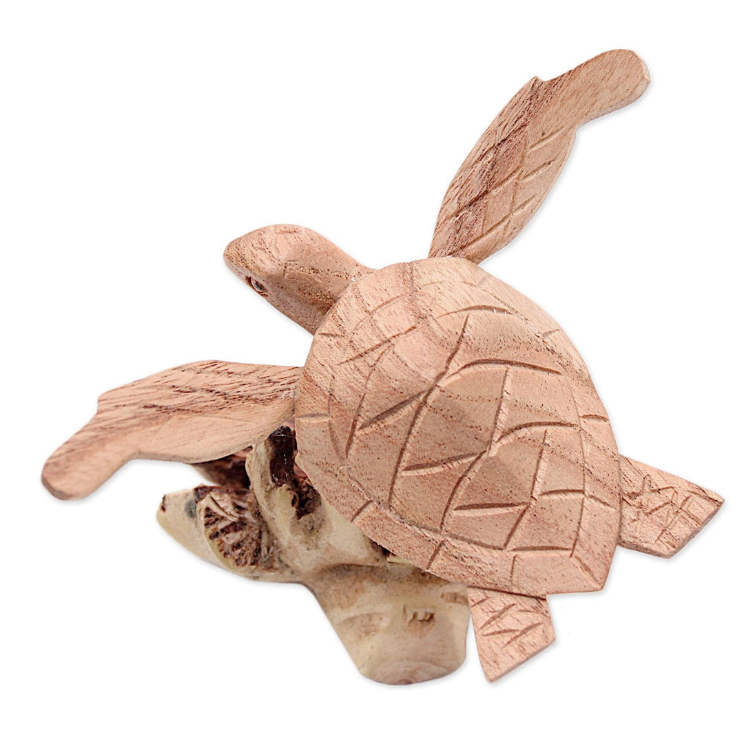 Jempinis and Benalu Wood Sea Turtle Figurine from Bali - Swimming Turtle