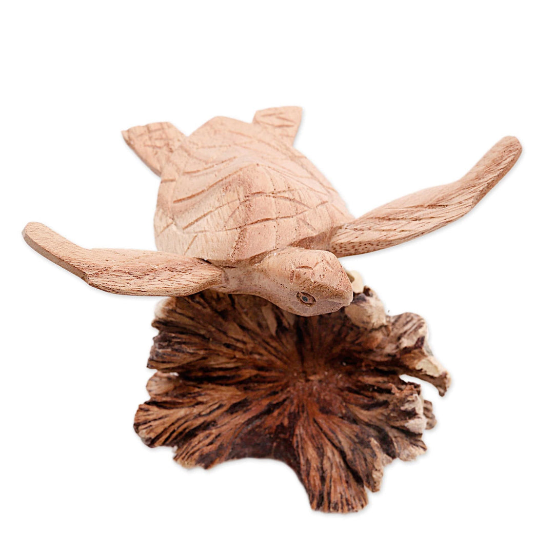 Jempinis and Benalu Wood Sea Turtle Figurine from Bali - Swimming Turtle