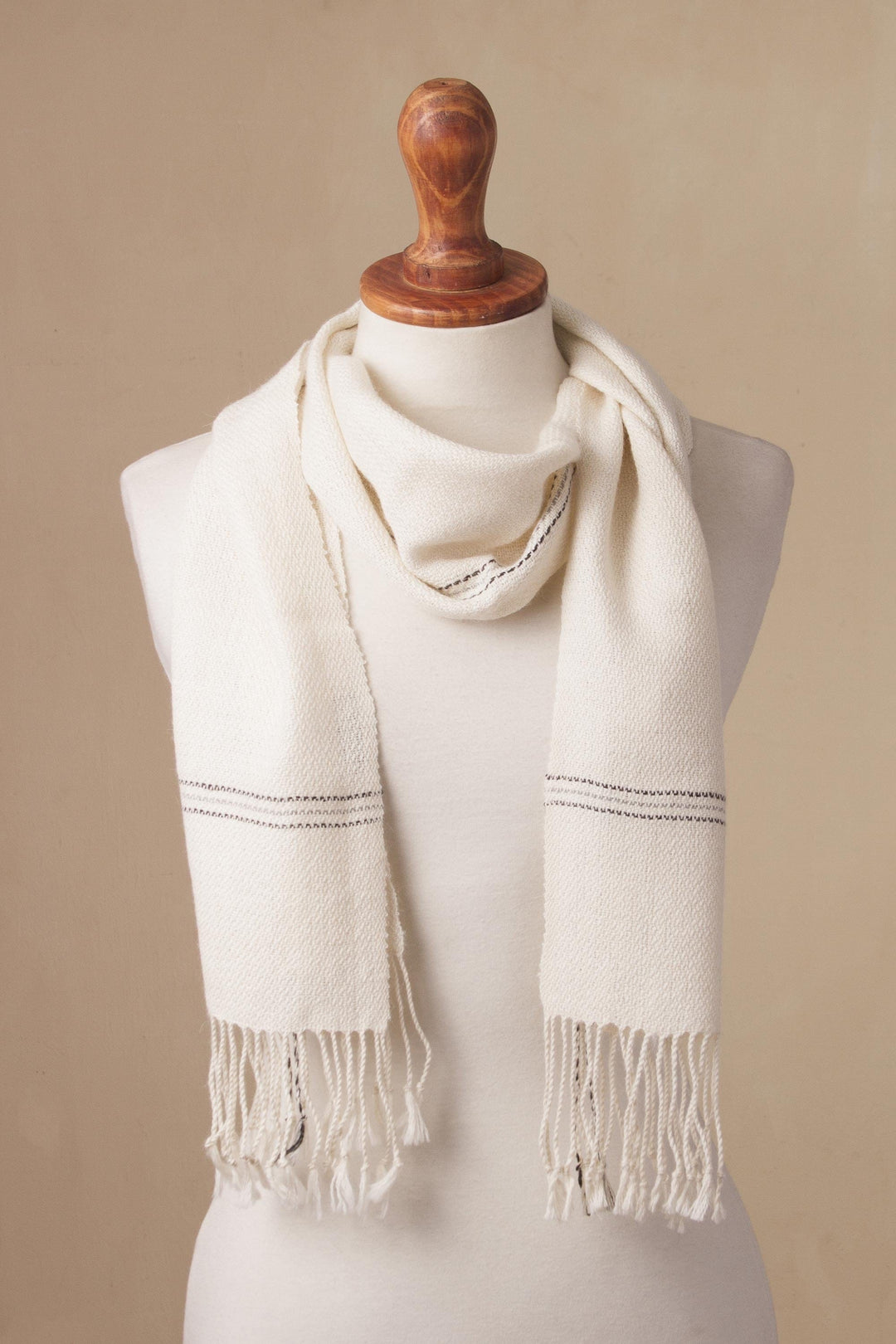 100% Baby Alpaca Wrap Scarf in Bone from Peru - Elegant Bone