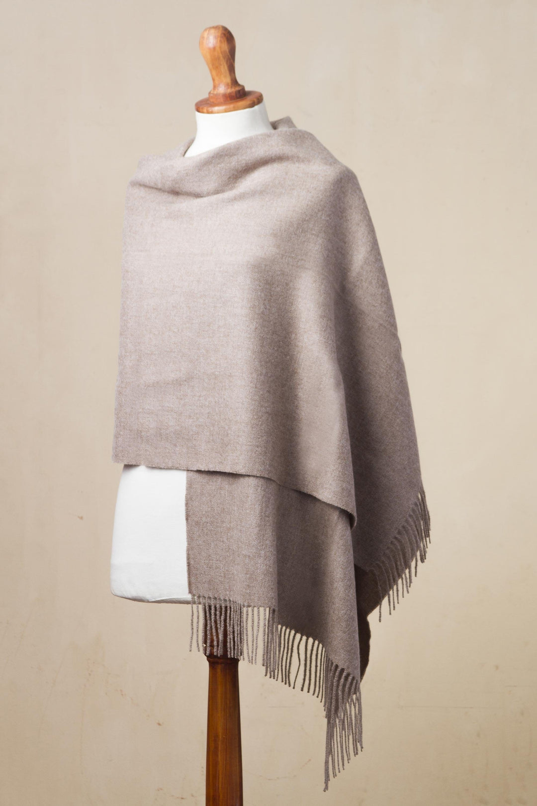100% Baby Alpaca Shawl in Solid Taupe from Peru - Simple Beauty in Taupe