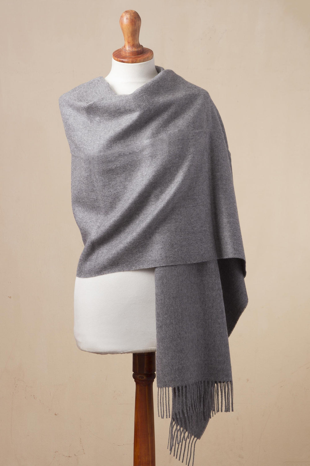 100% Baby Alpaca Shawl in Solid Smoke from Peru - Simple Beauty in Smoke