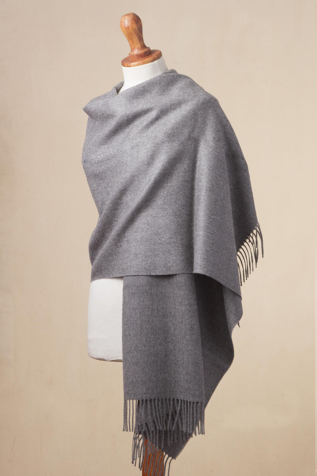 100% Baby Alpaca Shawl in Solid Smoke from Peru - Simple Beauty in Smoke