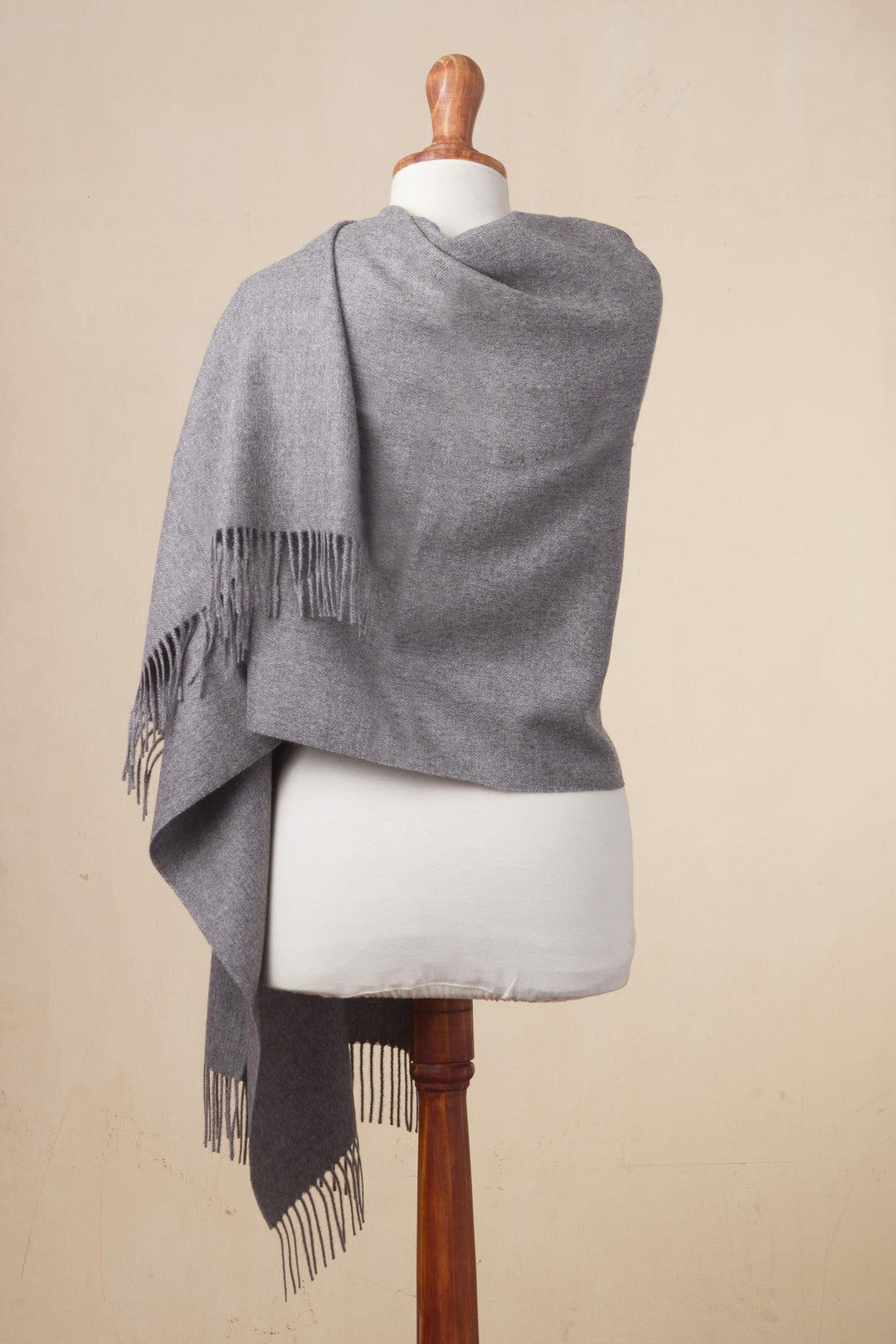 100% Baby Alpaca Shawl in Solid Smoke from Peru - Simple Beauty in Smoke