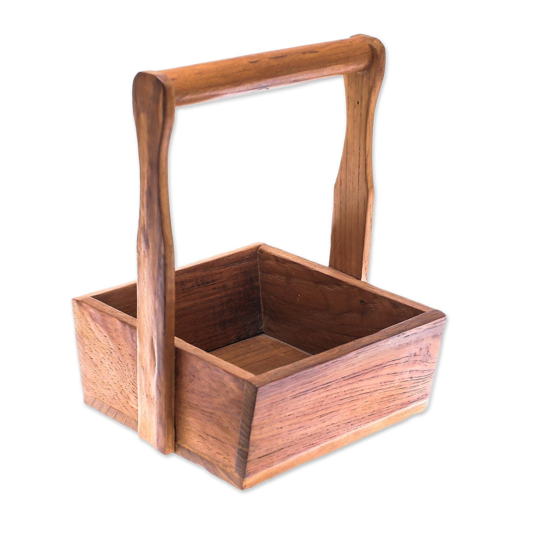 Handmade Teak Wood Basket Crafted in Thailand - Classic Holder